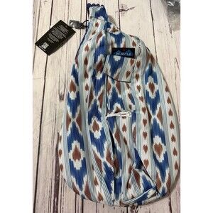 KAVU Rope Bag New River Ikat White Blue Brown Sling Crossbody Backpack Canvas